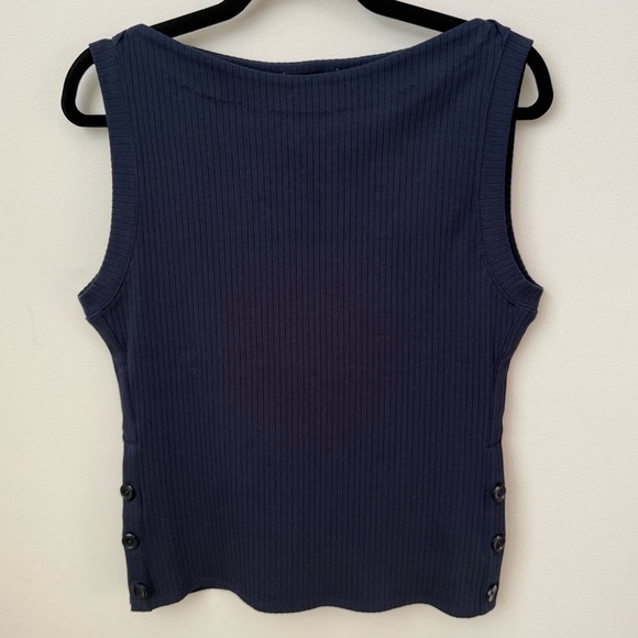 J. Crew Premium Rib Side Button Top Nautical Navy Stretch Preppy Boat Neck M - Picture 2 of 10